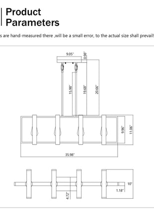 4-Light Kitchen Island Lights Pendant Light Farmhouse Dining Room Light Fixture, Rustic Wood And Black Metal Rectangular Chandelier, Hanging Lighting For Living Room,Conference Room, Home Office
