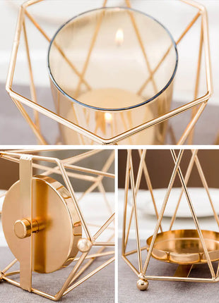 Gold Metal Candle Holder with Glass Vase for Dining Decor