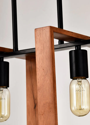 4-Light Kitchen Island Lights Pendant Light Farmhouse Dining Room Light Fixture, Rustic Wood And Black Metal Rectangular Chandelier, Hanging Lighting For Living Room,Conference Room, Home Office