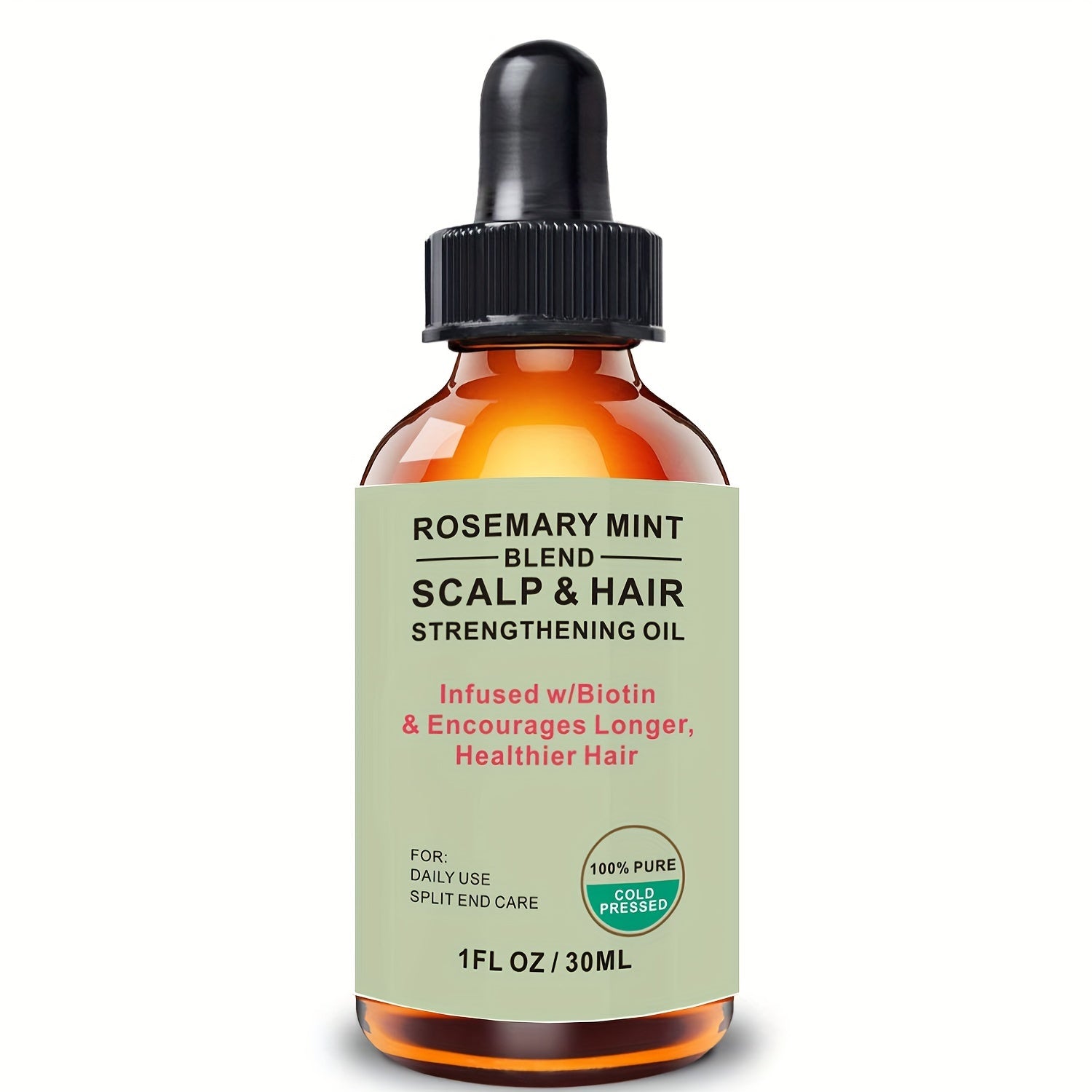 Rosemary Mint Scalp & Hair Strengthening Oil With Biotin & Essential Oils, Hair Care Essential Oil For Split Ends And Dry Scalp For All Hair Types, 30ml/1.01 Fl Oz