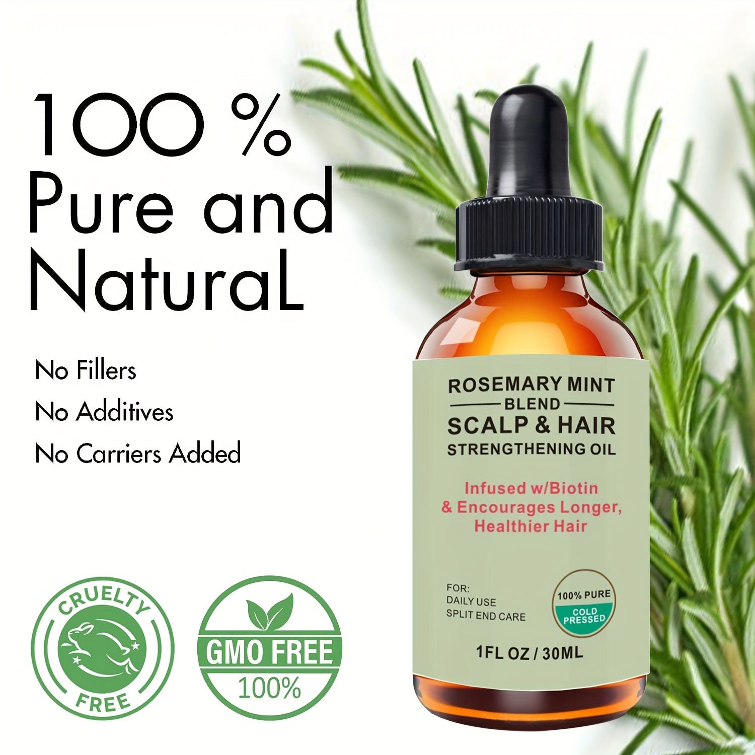 Rosemary Mint Scalp & Hair Strengthening Oil With Biotin & Essential Oils, Hair Care Essential Oil For Split Ends And Dry Scalp For All Hair Types, 30ml/1.01 Fl Oz
