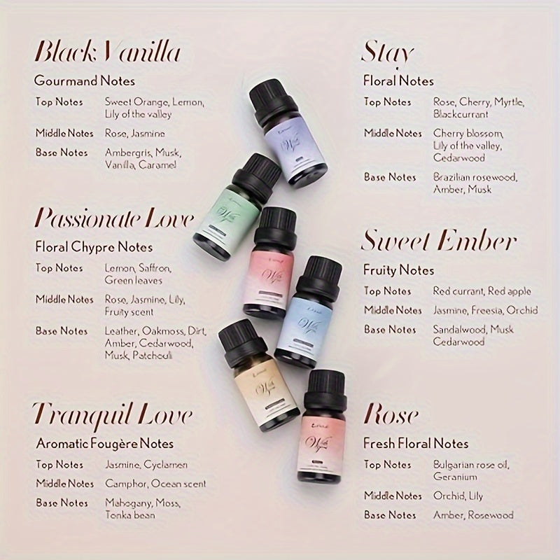 Essential Oil Set For Diffuser | Gift Set Of 6 Premium Essential Oils For Diffusers For Home, Pure Aromatherapy Diffuser Oils, Home Luxury & Hotel Scents - 6x0.34 oz