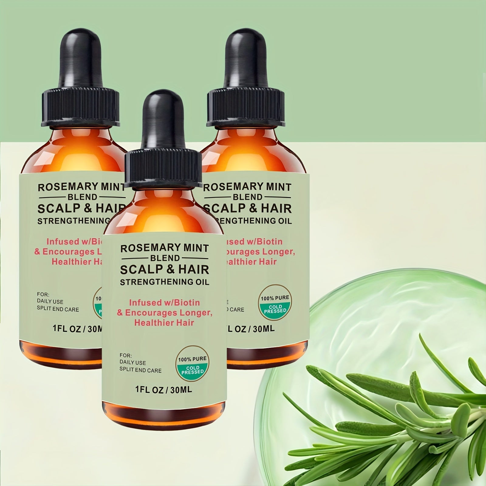 Rosemary Mint Scalp & Hair Strengthening Oil With Biotin & Essential Oils, Hair Care Essential Oil For Split Ends And Dry Scalp For All Hair Types, 30ml/1.01 Fl Oz
