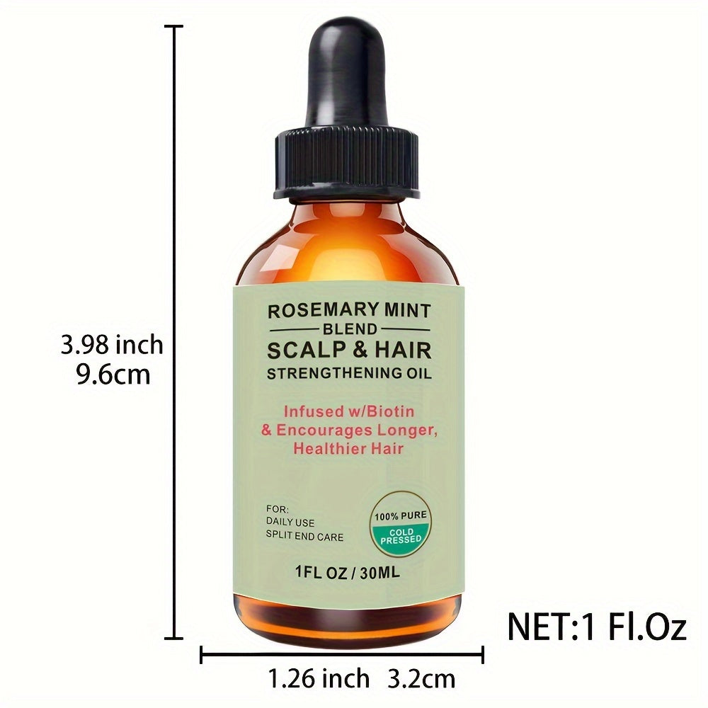 Rosemary Mint Scalp & Hair Strengthening Oil With Biotin & Essential Oils, Hair Care Essential Oil For Split Ends And Dry Scalp For All Hair Types, 30ml/1.01 Fl Oz