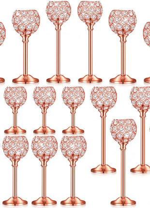 Qunclay 18 Pieces Crystal Candle Holders Bulk Candle Stick Holder Centerpieces for Table Wedding Centerpieces Crystal Decorative Tealight Candle Dining Table Candle Holder Decor for Party (Rose Gold)