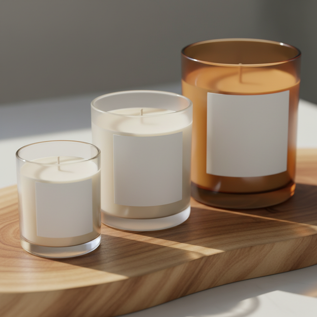 Luxury candles with blank labels in different sizes