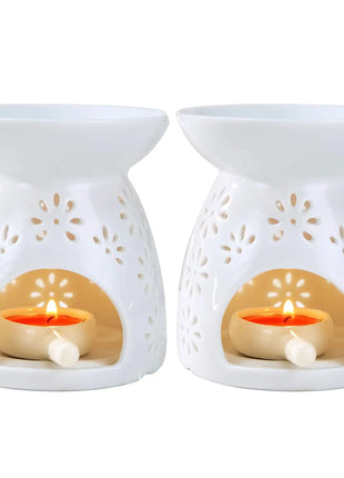 Auxmeware - Ceramic Tea Light Candle Holder Set of 2 Essential Oil Burner Wax Melt Burner Incense Aroma Diffuser Home Decor