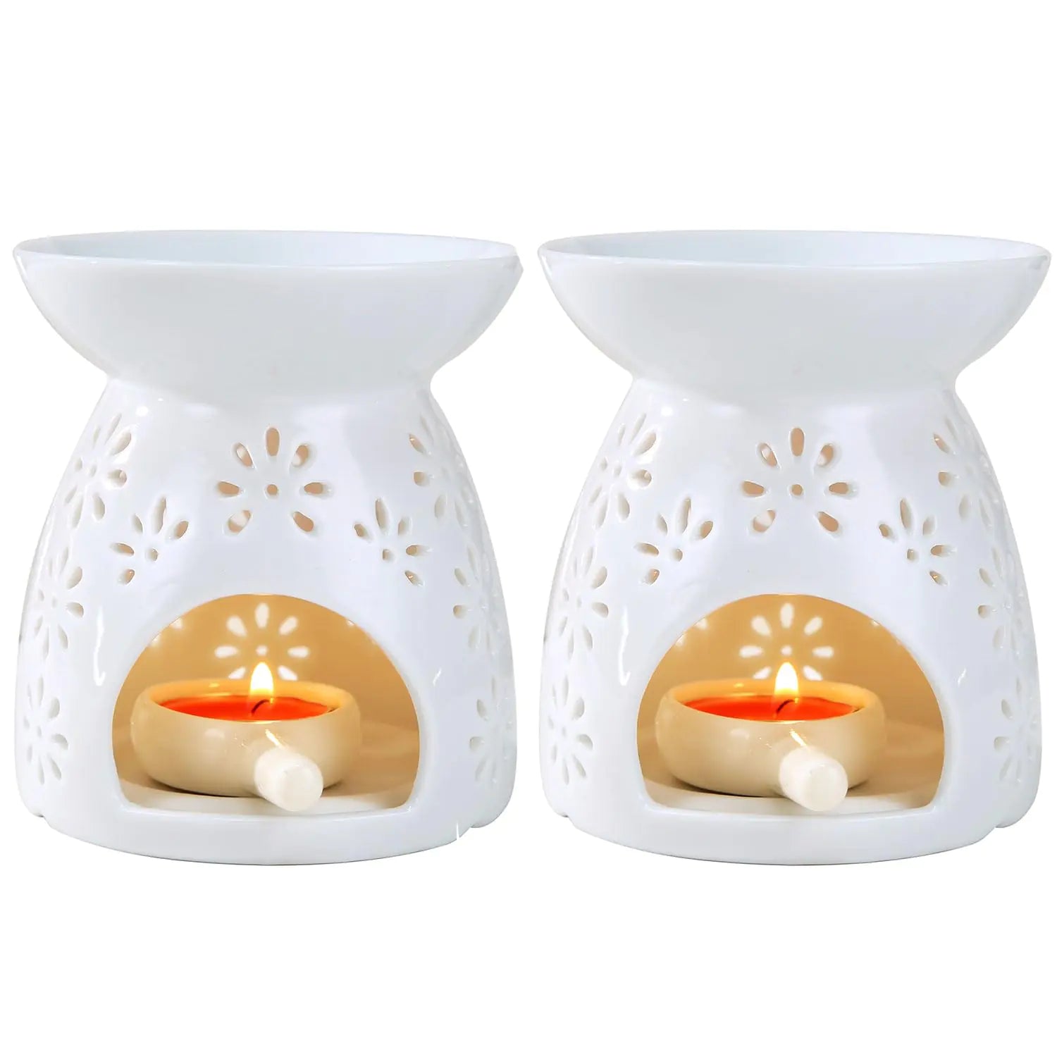 Auxmeware - Ceramic Tea Light Candle Holder Set of 2 Essential Oil Burner Wax Melt Burner Incense Aroma Diffuser Home Decor