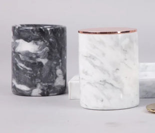 Marble Candle Holder with Rose Gold and Brass Accent