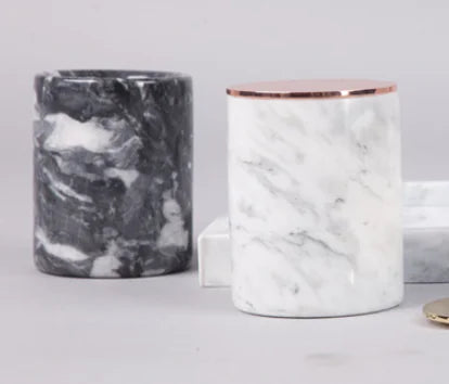 Marble Candle Holder with Rose Gold and Brass Accent