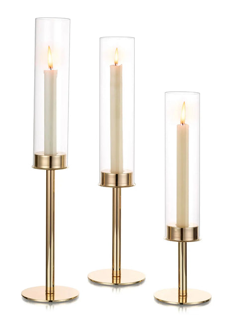 Hewory Black Candlestick Holders Hurricane Candle Holder 3Pcs Candle Stick Candle Holder Candelabra Taper Candle Holders with Glass Candle Cover for Wedding Table Centerpiece Christmas Decor